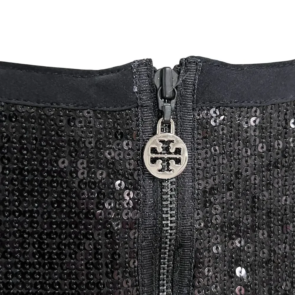 Tory Burch Sequined 100% SILK Black Top Women Size 6 GLAM Sexy Designer Holiday